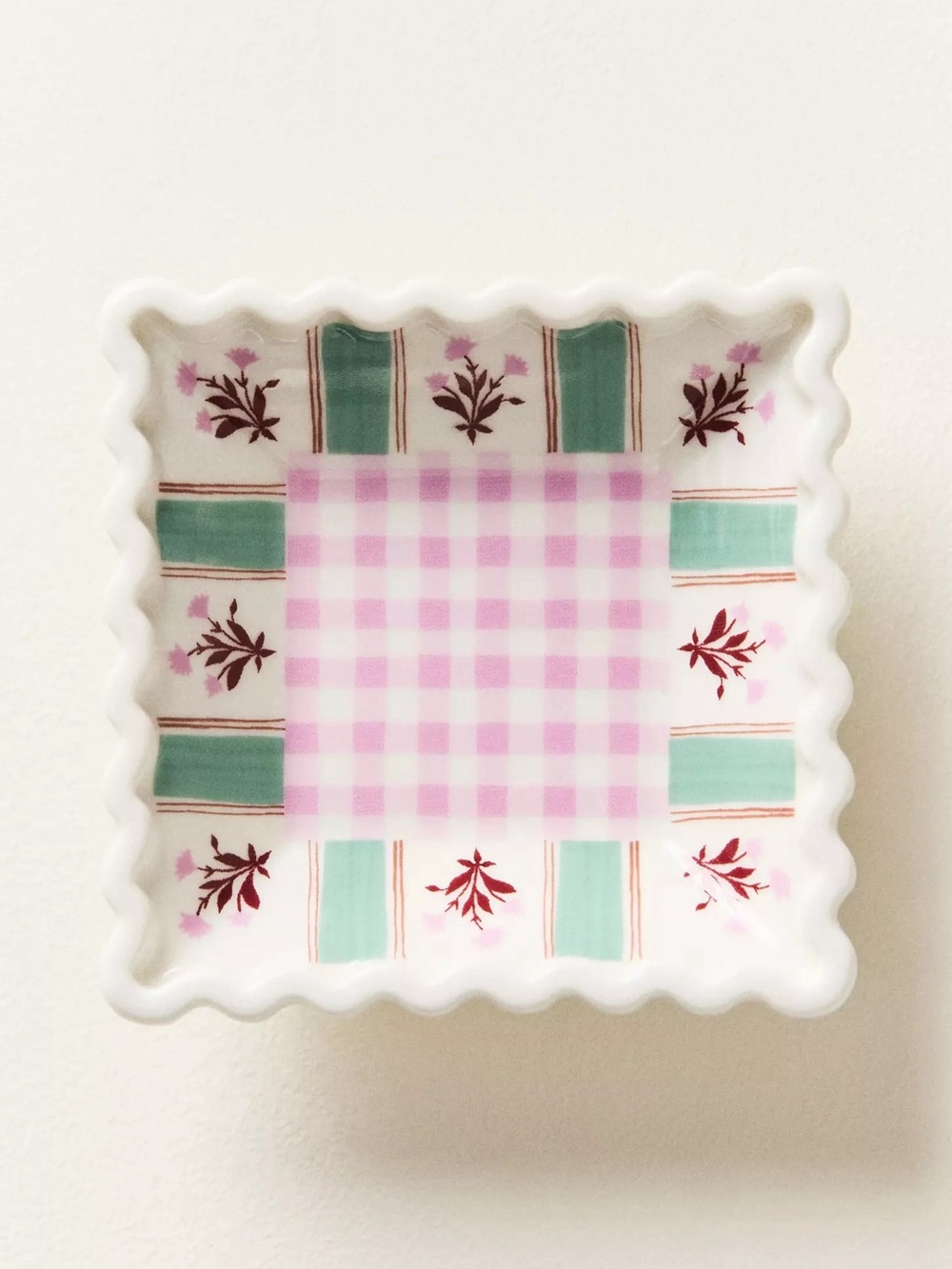 NEW Anthropologie Georgia Stoneware Trinket Dish, Pink & Green - Picture 1 of 7